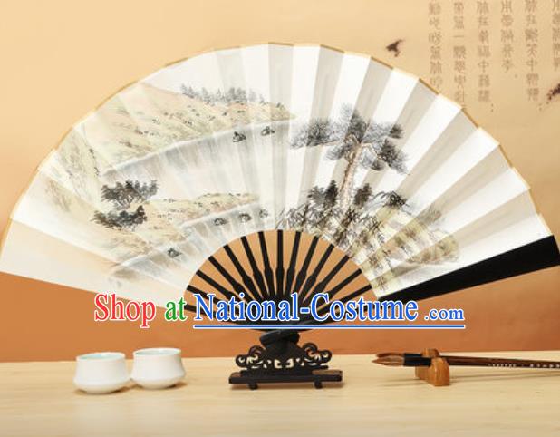 Chinese Traditional Ink Painting Wenge Fans Handmade Accordion Classical Dance Paper Folding Fan