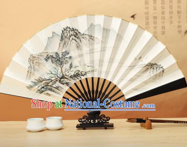 Chinese Traditional Ink Painting Landscape Wenge Fans Handmade Accordion Classical Dance Paper Folding Fan