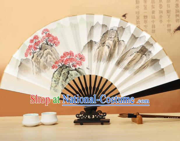 Chinese Traditional Ink Painting Maple Leaf Wenge Fans Handmade Accordion Classical Dance Paper Folding Fan