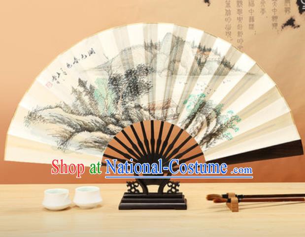 Chinese Traditional Ink Painting Shanshui Wenge Fans Handmade Accordion Classical Dance Paper Folding Fan