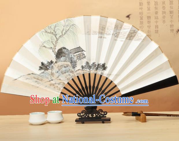 Chinese Traditional Ink Painting Willow Wenge Fans Handmade Accordion Classical Dance Paper Folding Fan