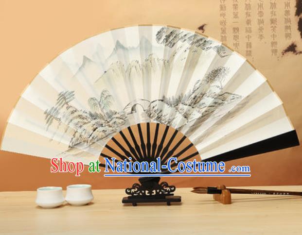 Chinese Traditional Ink Painting Landscape Wenge Fans Handmade Accordion Classical Dance Paper Folding Fan