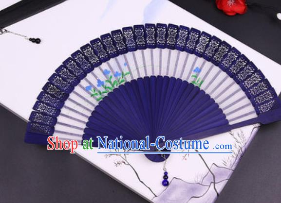 Chinese Traditional Painting Flowers Purple Bamboo Fans Handmade Accordion Classical Dance Folding Fan