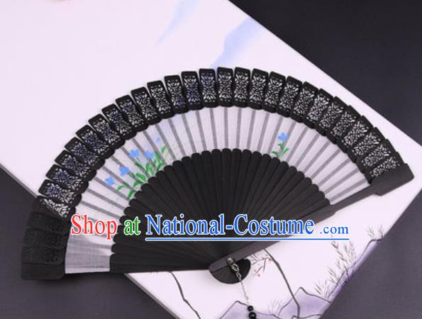 Chinese Traditional Painting Black Bamboo Fans Handmade Accordion Classical Dance Folding Fan