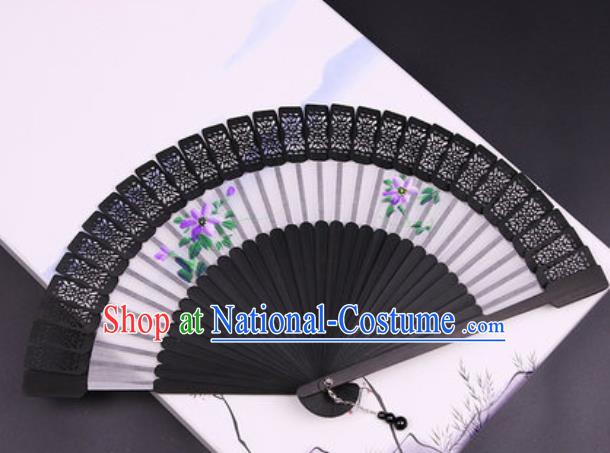 Chinese Traditional Painting Violet Black Bamboo Fans Handmade Accordion Classical Dance Folding Fan