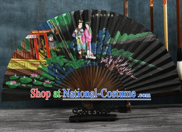 Chinese Traditional Painting Lv bu and Diao Chan Black Bamboo Fans Handmade Accordion Classical Dance Paper Fan Folding Fan