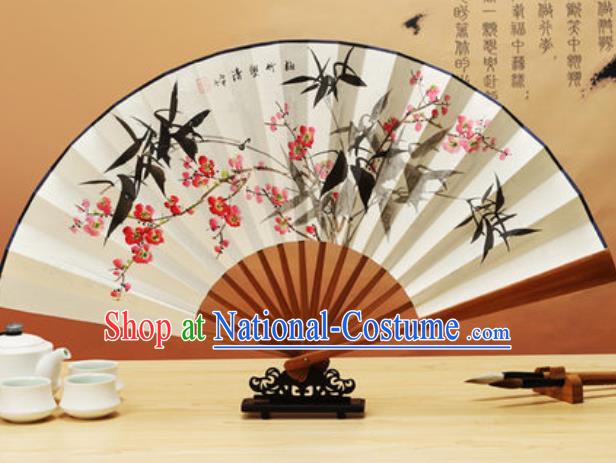 Chinese Traditional Hand Painting Bamboo Plum Paper Fan Classical Dance Accordion Fans Folding Fan