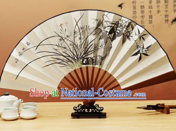 Chinese Traditional Hand Painting Orchids Paper Fan Classical Dance Accordion Fans Folding Fan