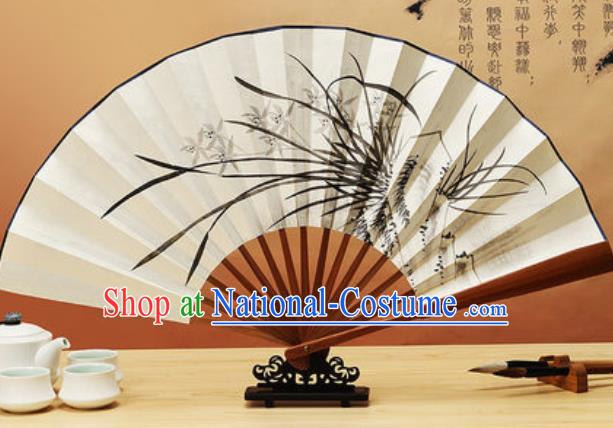 Chinese Traditional Hand Painting Orchids Bamboo Paper Fan Classical Dance Accordion Fans Folding Fan