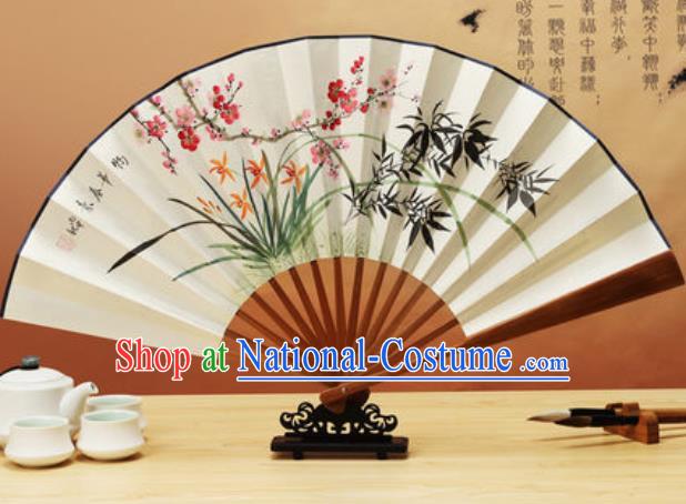 Chinese Traditional Hand Painting Orchids Plum Bamboo Paper Fan Classical Dance Accordion Fans Folding Fan