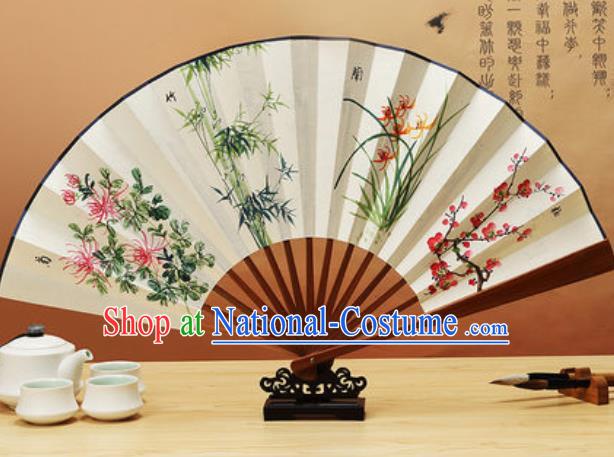 Chinese Traditional Hand Painting Orchids Plum Chrysanthemum Bamboo Paper Fan Classical Dance Accordion Fans Folding Fan