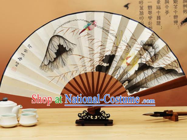 Chinese Traditional Hand Painting Lotus Paper Fan Classical Dance Accordion Fans Folding Fan