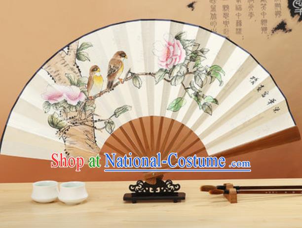 Chinese Traditional Hand Painting Peony Birds Paper Fan Classical Dance Accordion Fans Folding Fan