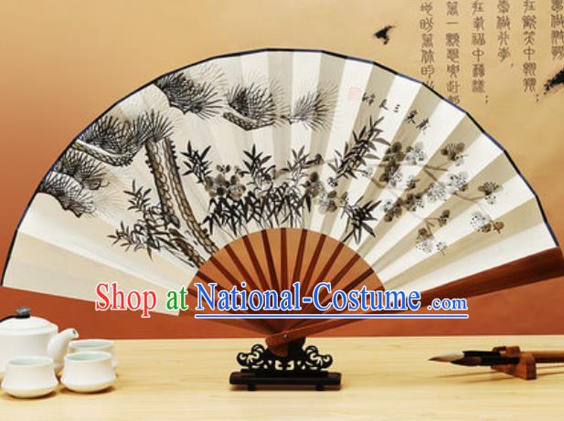 Chinese Traditional Hand Painting Pine Bamboo Plum Paper Fan Classical Dance Accordion Fans Folding Fan