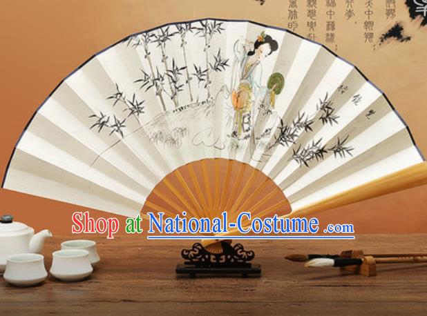 Chinese Traditional Hand Painting Bamboo Beauty Paper Fan Classical Dance Accordion Fans Folding Fan