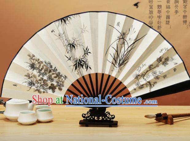 Chinese Traditional Hand Painting Plum Orchid Bamboo Chrysanthemum Paper Fan Classical Dance Accordion Fans Folding Fan