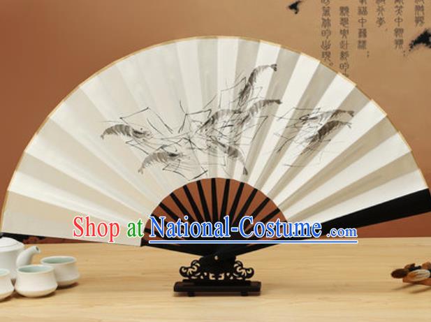 Chinese Traditional Hand Painting Shrimp Ebony Paper Fan Classical Dance Accordion Fans Folding Fan