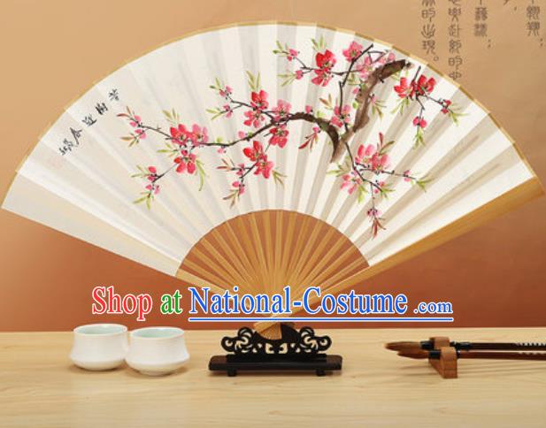 Chinese Traditional Hand Painting Peach Blossom Paper Fan Classical Dance Accordion Fans Folding Fan