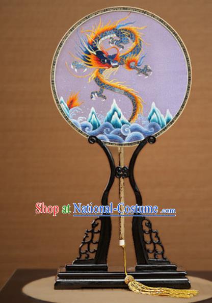 Handmade Chinese Embroidered Dragon Silk Round Fans Traditional Classical Dance Palace Fan for Women