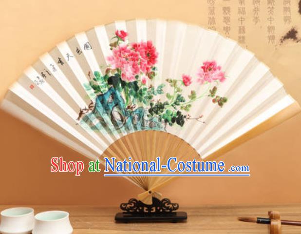 Chinese Hand Painting Peony Paper Fan Traditional Classical Dance Accordion Fans Folding Fan