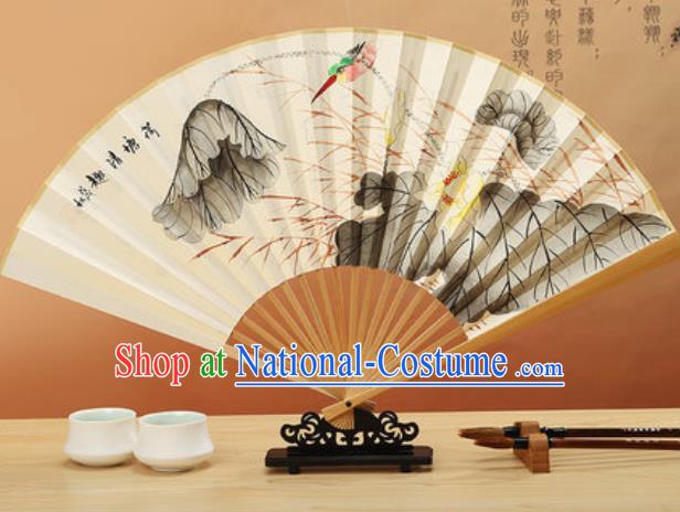 Chinese Hand Painting Lotus Paper Fan Traditional Classical Dance Accordion Fans Folding Fan