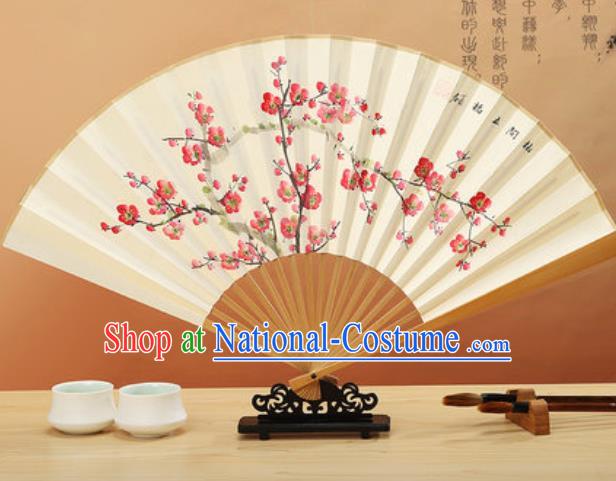 Chinese Hand Painting Plum Blossom Paper Fan Traditional Classical Dance Accordion Fans Folding Fan