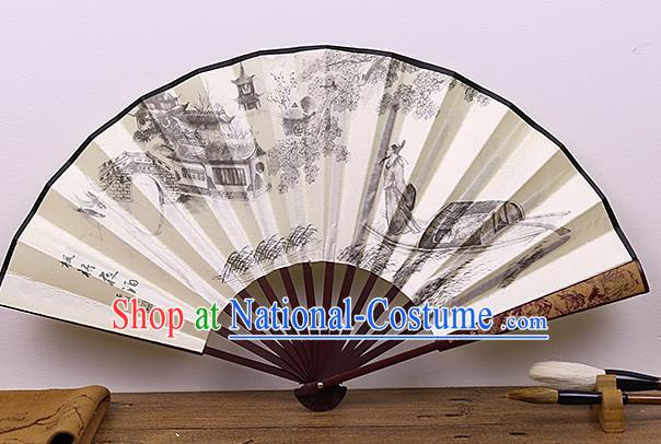 Chinese Hand Ink Painting Poet Fan Traditional Classical Dance Accordion Fans Folding Fan