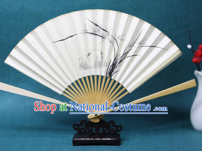 Handmade Chinese Ink Painting Orchids Paper Fan Traditional Classical Dance Accordion Fans Folding Fan