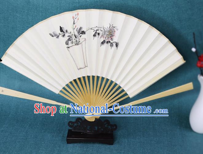 Handmade Chinese Ink Painting Peony Paper Fan Traditional Classical Dance Accordion Fans Folding Fan