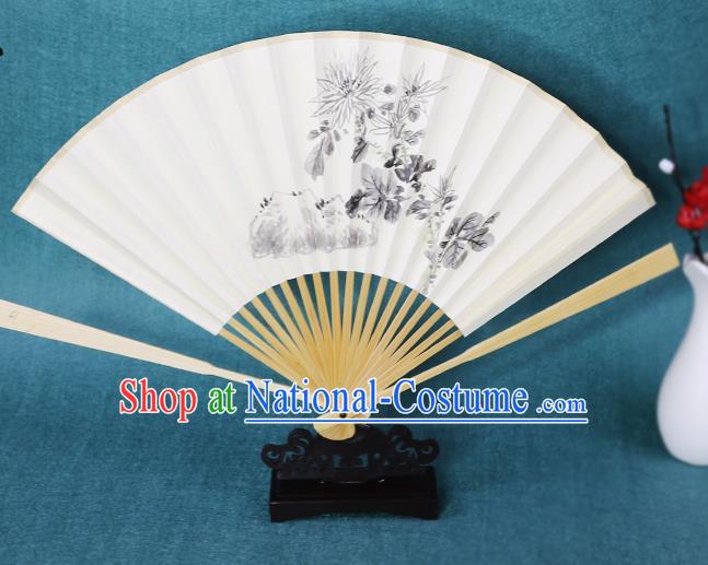 Handmade Chinese Ink Painting Chrysanthemum Paper Fan Traditional Classical Dance Accordion Fans Folding Fan