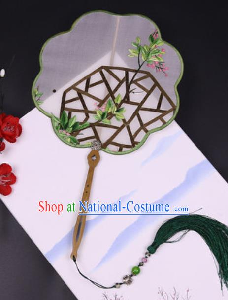 Handmade Chinese Embroidered Green Leaf Silk Fans Traditional Classical Dance Palace Fan for Women