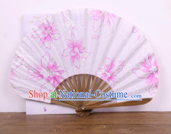 Handmade Chinese Printing Pink Flowers Satin Fan Traditional Classical Dance Accordion Fans Folding Fan