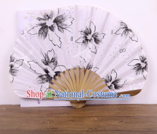 Handmade Chinese Printing Black Flowers Satin Fan Traditional Classical Dance Accordion Fans Folding Fan