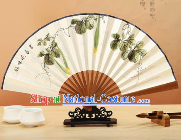 Chinese Hand Painting Luffa Vine Paper Fan Traditional Classical Dance Accordion Fans Folding Fan