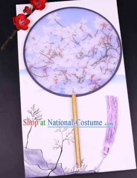 Handmade Chinese Printing Mangnolia Blue Silk Fans Traditional Classical Dance Palace Fan for Women