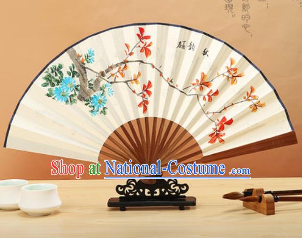 Chinese Hand Painting Red Leaf Chrysanthemum Paper Fan Traditional Classical Dance Accordion Fans Folding Fan