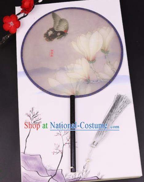 Handmade Chinese Printing Mangnolia Grey Silk Fans Traditional Classical Dance Palace Fan for Women