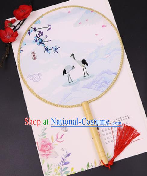 Chinese Traditional Printing Crane Silk Fans Handmade Classical Dance Palace Fan for Women