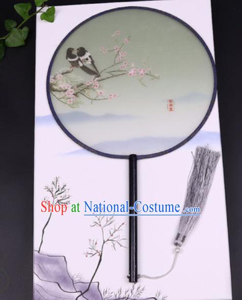 Handmade Chinese Printing Plum Green Silk Fans Traditional Classical Dance Palace Fan for Women