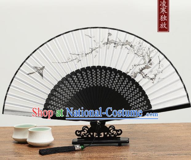 Chinese Traditional Ink Painting Plum Blossom Fan Handmade Accordion Classical Dance Fans Folding Fan