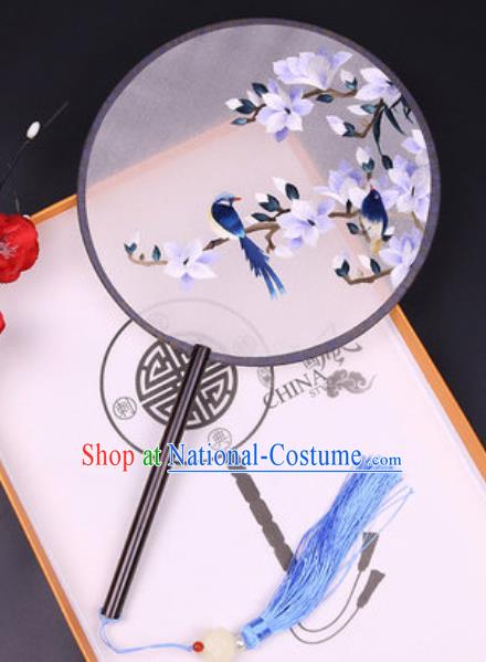 Handmade Chinese Embroidered Purple Mangnolia Silk Fans Traditional Classical Dance Palace Fan for Women