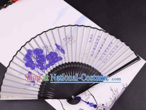 Chinese Traditional Painting Lotus Silk Fan Classical Dance Accordion Bamboo Fans Folding Fan