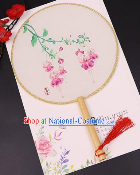 Chinese Traditional Printing Pink Flowers Silk Fans Handmade Classical Dance Palace Fan for Women