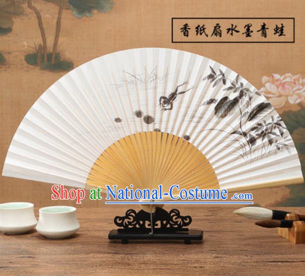 Chinese Traditional Ink Painting Frog Fan Classical Dance Accordion Paper Fans Folding Fan