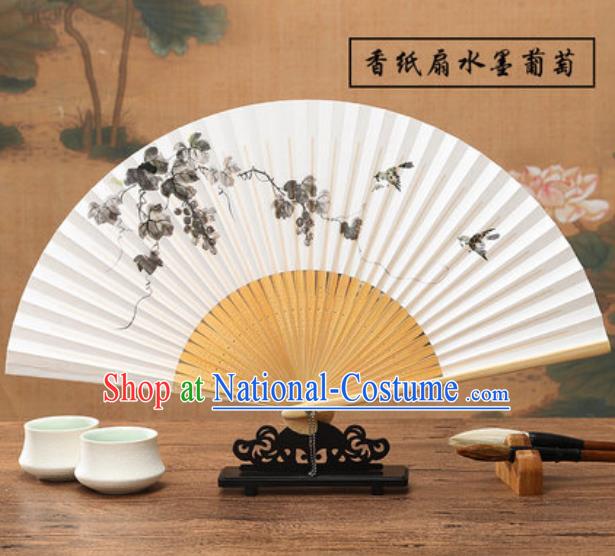 Chinese Traditional Ink Painting Grape Fan Classical Dance Accordion Paper Fans Folding Fan