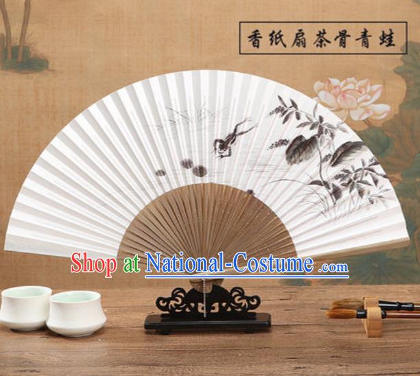 Chinese Traditional Ink Painting Frog Paper Fan Classical Dance Accordion Fans Folding Fan