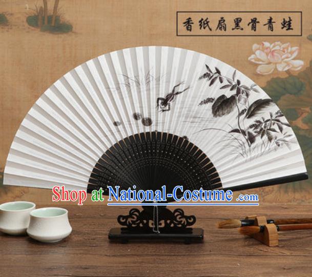 Chinese Traditional Ink Painting Black Paper Fan Classical Dance Accordion Fans Folding Fan