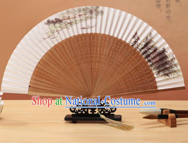 Chinese Traditional Hand Ink Painting Sugarbush Paper Fan Classical Dance Accordion Bamboo Fans Folding Fan