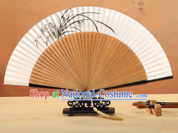 Chinese Traditional Hand Ink Painting Orchid Paper Fan Classical Dance Accordion Bamboo Fans Folding Fan