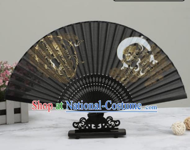 Chinese Traditional Printing Tigers Black Silk Fan Classical Dance Accordion Fans Folding Fan